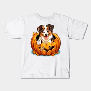 Australian Shepherd Dog inside Pumpkin #3 Kids T-Shirt